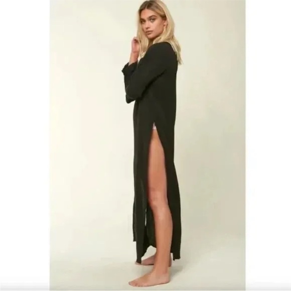 NEW O'Neill Black Kayson Maxi Cover-Up Dress Size Small High Side Slits - Picture 6 of 14